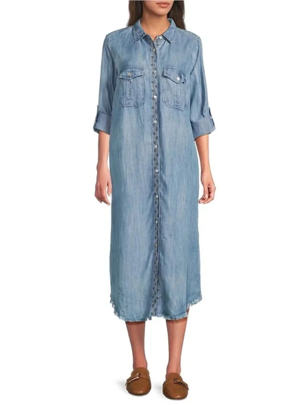 Karyn Seo Floral Embroidered Long Sleeve Button Front Denim Dress - Picture 5 of 5